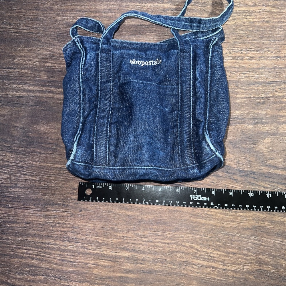 Aeropostale Y2K Mini Denim Tote Bag Strawberry Lining - Picture 8 of 11